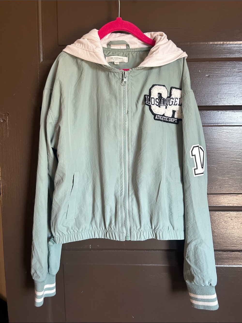 No Comment Kids' Sage Green Hooded Jacket; girls M (8-10)